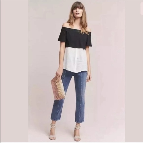 Postmark • Black White Layered Off The Shoulder Blouse - Picture 1 of 8